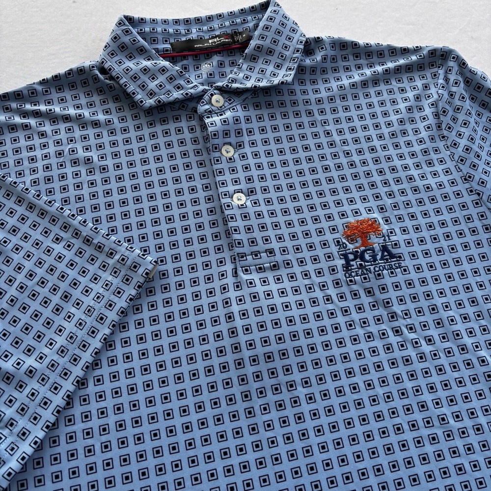 RLX Ralph Lauren‎ PGA Ocean Course Blue Geo Print Golf Polo Shirt Men's M